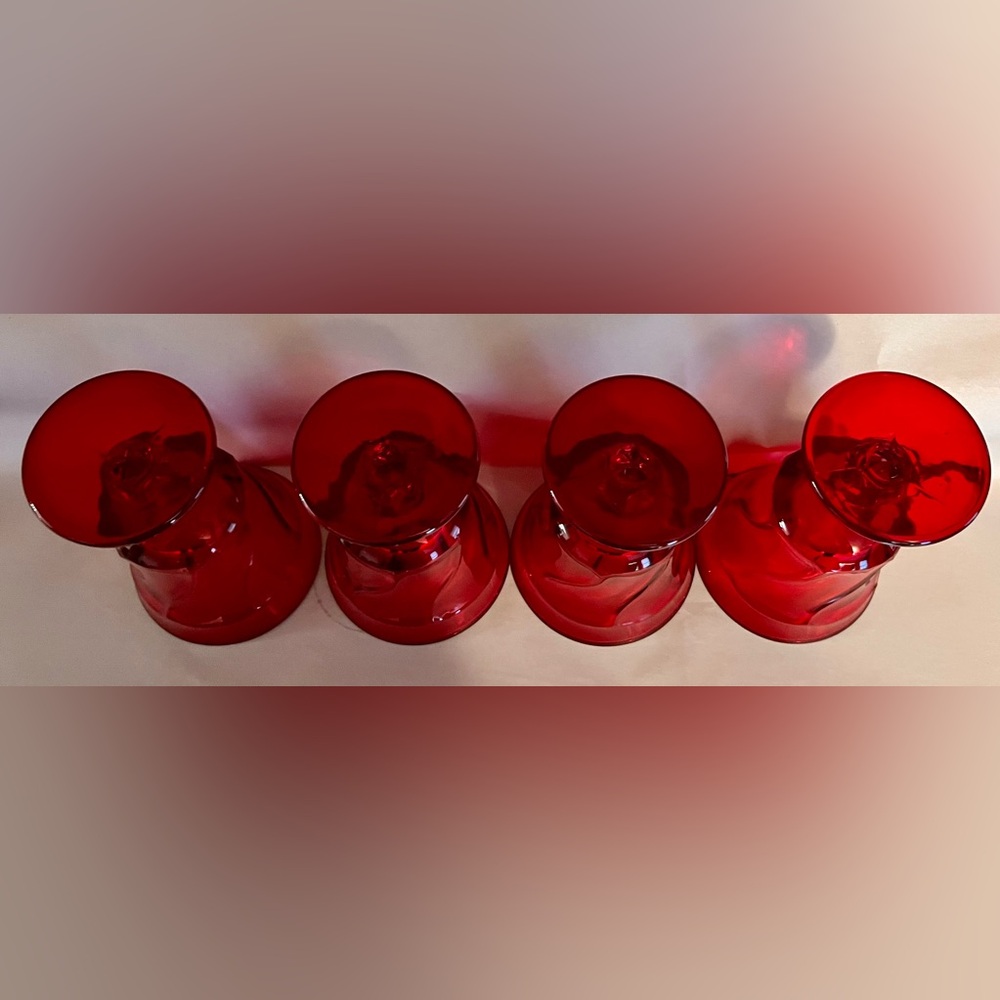 Fostoria VTG Christmas Set of 4 Jamestown Ruby Red Goblets Pedestal Pristine MCM - Picture 9 of 17